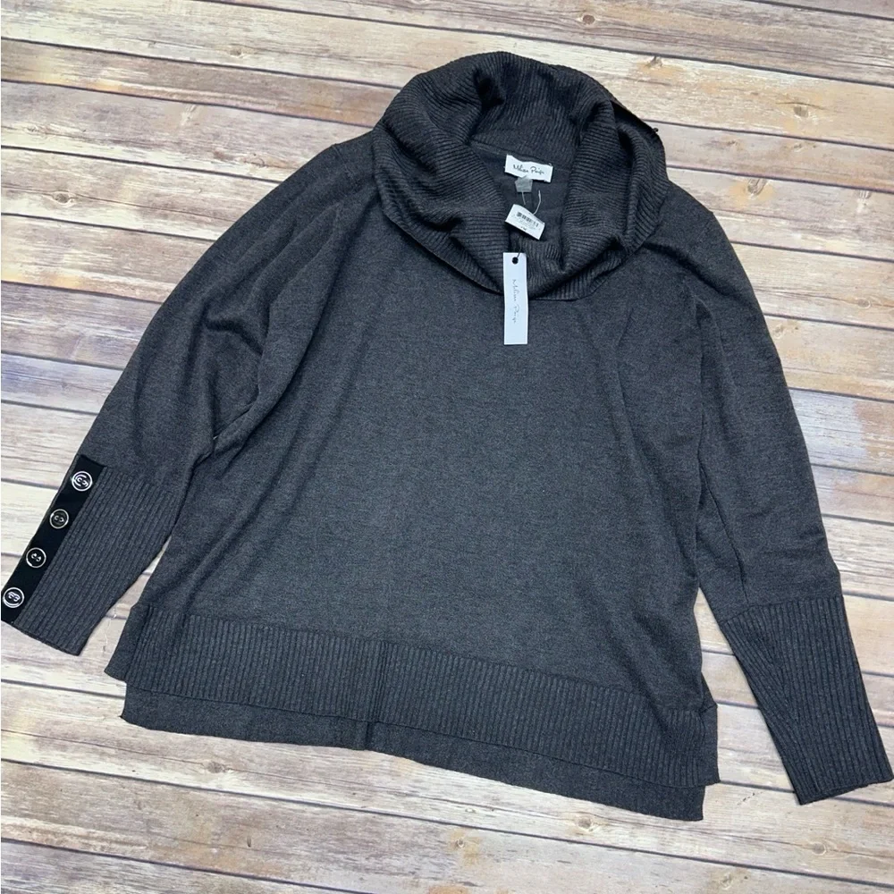 Melissa Paige Women's Gray Contrast-Cuff Cowl-Neck Sweater Size 1X - Picture 4 of 8